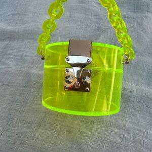 Neon Yellow Transparent Handbag with Chain Handle